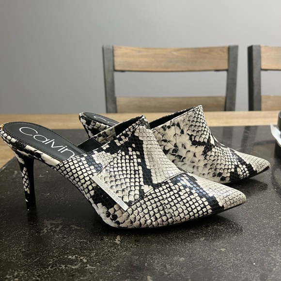 Calvin Klein Snakeskin Mules - Black and White - Picture 2 of 5